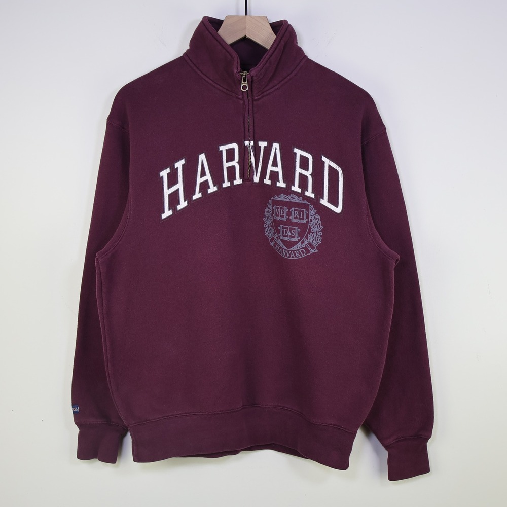 Vintage Harvard University Quarter Zip Sweatshirt Size M Jansport Preppy Maroon
